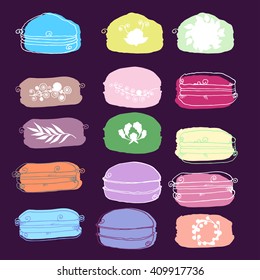 French macarons. Colorful macarons with different flavors and cream. Vector illustration.