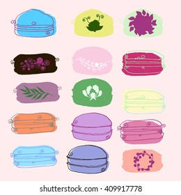 French macarons. Colorful macarons with different flavors and cream. Vector illustration.