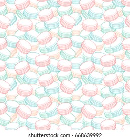 French macarons cookies seamless pattern. Doodle decorative hand drawn vector illustration