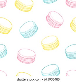 French macarons cookies seamless pattern. Doodle decorative hand drawn vector illustration
