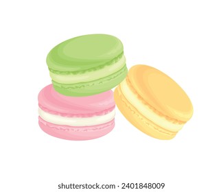 Сolorful french macarons isolated on white. Vector cartoon illustration of sweet dessert.