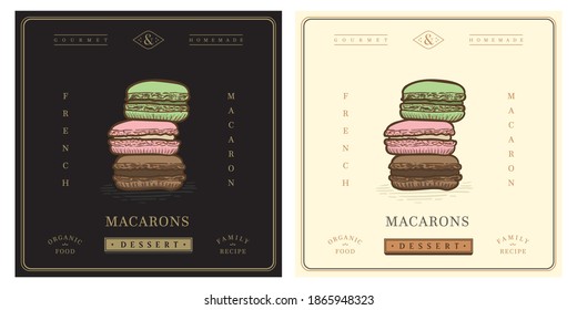 French Macarons vintage retro illustration