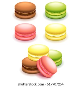 French Macaroon Cakes Set Isolated Photo-realistic Vector Illustration