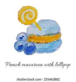 French macaroon with lollipop. Isolated