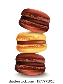 French macaroon sweets in watercolor style. Vector