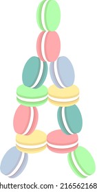 French macaroons in the shape of an eiffel tower. Logo for sweet-shop and cafe. Vector illustration in flat style.