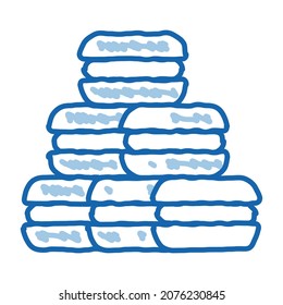 los macarons franceses dibujan un vector de icono. Cartel de arte de la línea de doodle azul dibujado a mano, cartel de macarons franceses. ilustración de símbolo aislado