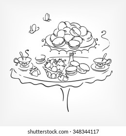 French macaroons. Vector line hand drawing sketch