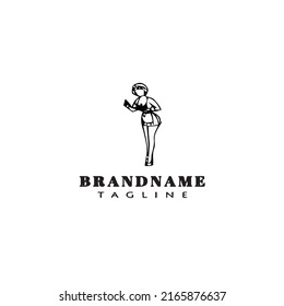 french maid logo cartoon design template icon black modern isolated vector