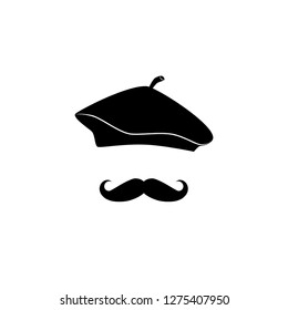 French man in beret, with mustache vector icon.