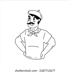 French Man With Mustache And Beret. Funny Drawing Of Frenchman. Typical European Character. Cartoon Illustration Isolated On White