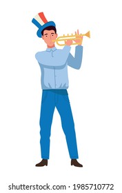 french man playing trumpet celebrating character