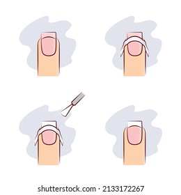 french manicure with guide strips four steps vector illustration