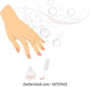 French manicure, nail enamel and bubbles. Vector