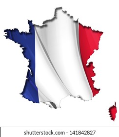 French map cut-out, highly detailed on the edge's shading, with a waving flags underneath. The Settle thickness on the cut-out border follows the inner shadow's light source.