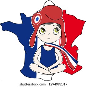 French Marianne sitting in front of a map of France