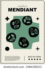 French mendiant. Price tag or poster design. Set of vector illustrations. Typography. Engraving style. Labels, cover, t-shirt print, painting.	