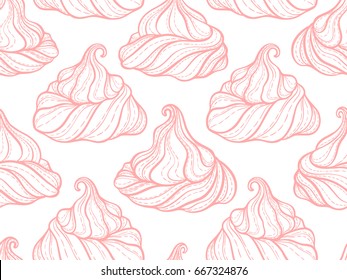 French meringue cookies seamless pattern. Doodle decorative hand drawn vector illustration