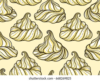 French meringue cookies seamless pattern. Doodle decorative hand drawn vector illustration