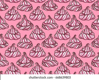 French meringue cookies seamless pattern. Doodle decorative hand drawn vector illustration