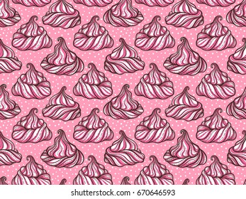 French meringue cookies seamless pattern. Doodle decorative hand drawn vector illustration
