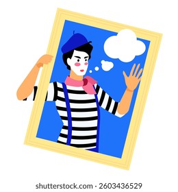 French mime artist - colorful flat design style illustration