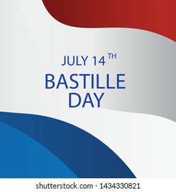 French National Day. 14 july. Happy Bastille Day! Flat banner in colors of the national flag of France for card and poster. Vector illustration. 