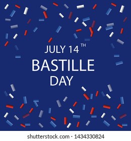 French National Day. 14 july. Happy Bastille Day! Flat banner in colors of the national flag of France for card and poster. Vector illustration. 