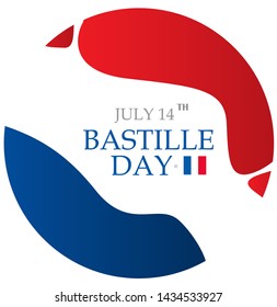 French National Day. 14 july. Happy Bastille Day! Flat banner in colors of the national flag of France for card and poster. Vector illustration. 