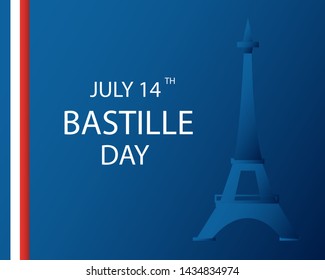 French National Day. 14 july. Happy Bastille Day! Flat banner in colors of the national flag of France for card and poster. Vector illustration. 