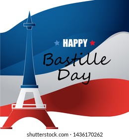 French National Day. 14 july. Happy Bastille Day! Flat banner in colors of the national flag of France for card and poster. Vector illustration.