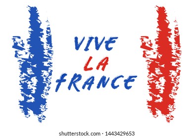 French National Day, 14th of July. Brush stroke banner in colors of the national flag of France. Happy Bastille Day. Vector illustration.
