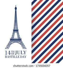 French National Day 14th of July Happy Bastille Day with tower eiffel