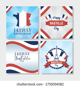 French National Day 14th of July Happy Bastille Day with set banners