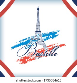 French National Day 14th of July Happy Bastille Day with tower eiffel and flag