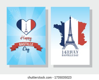 French National Day 14th of July Happy Bastille Day with tower eiffel and flag