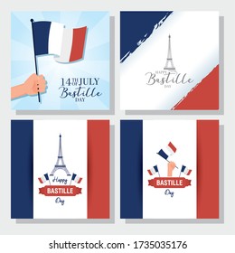 French National Day 14th of July Happy Bastille Day with set banners