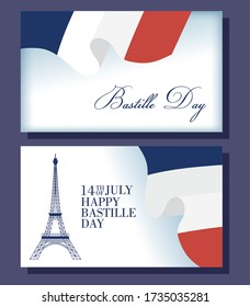 French National Day 14th of July Happy Bastille Day with tower eiffel and flag