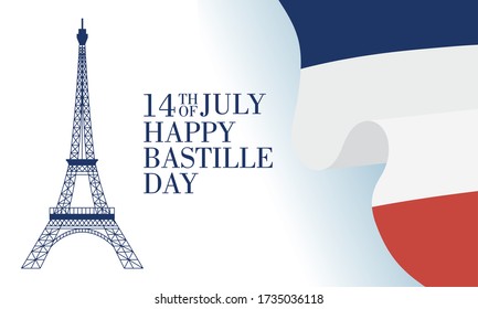 French National Day 14th of July Happy Bastille Day with tower eiffel and flag