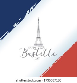 French National Day 14th of July Happy Bastille Day with tower eiffel and flag