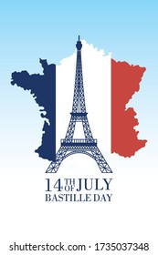 French National Day 14th of July Happy Bastille Day with tower eiffel and flag