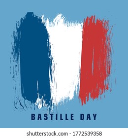 French National Day, 14th of July brush stroke banner in colors of the national flag of France. vector illustration.