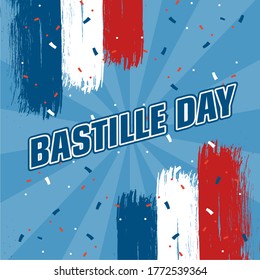 French National Day, 14th of July brush stroke banner in colors of the national flag of France. vector illustration.