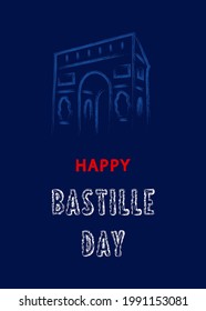 French National Day, 14th of July. Happy Bastille day. Template for card, poster, flyer, print. Vector illustration.