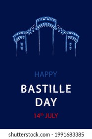 French National Day, 14th of July. Happy Bastille day. Template for card, poster, flyer, print. Vector illustration.