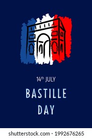 French National Day, 14th of July. Bastille day. Template for card, poster, flyer, print. Vector illustration.