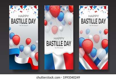 french national day celebration banner set