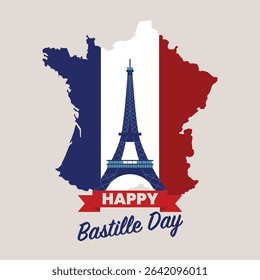 French national day. The national flag of france with eiffel tower. Happy bastille day illustration. Vector illustration