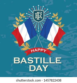 French National Day.Happy Bastille Day. Creative vector Illustration, card, Banner or рoster 