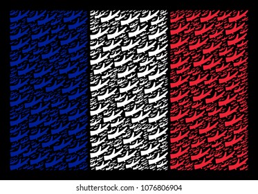 French National Flag composition created of firewood design elements. Vector firewood objects are organized into geometric French flag pattern on a black background.